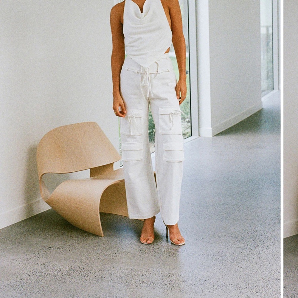 Sabo Skirt White Cargo Pants with Tie Waist